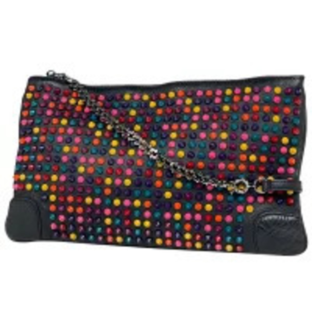 Christian Louboutin Chain Shoulder Bag Studded Clutch Leather Black Multicolor